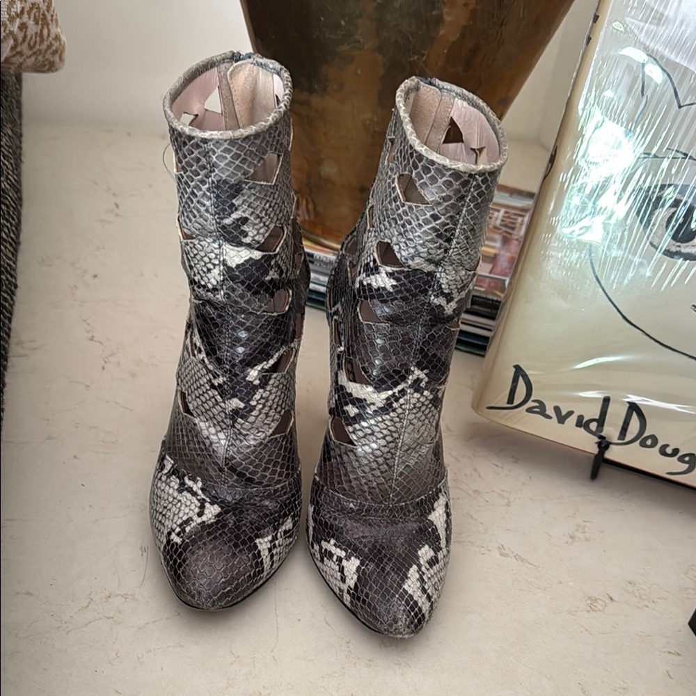 SJP Linda Laser-Cut Snake Print boot